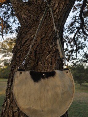 🖤🤍 Handmade Black & White Cowhide Crescent Purse | Genuine Leather | One-of-a-